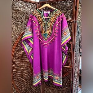 Sante Classics Kaftan Swim Coverup Lounge Dress OS Purple, Green, Black, Yellow
